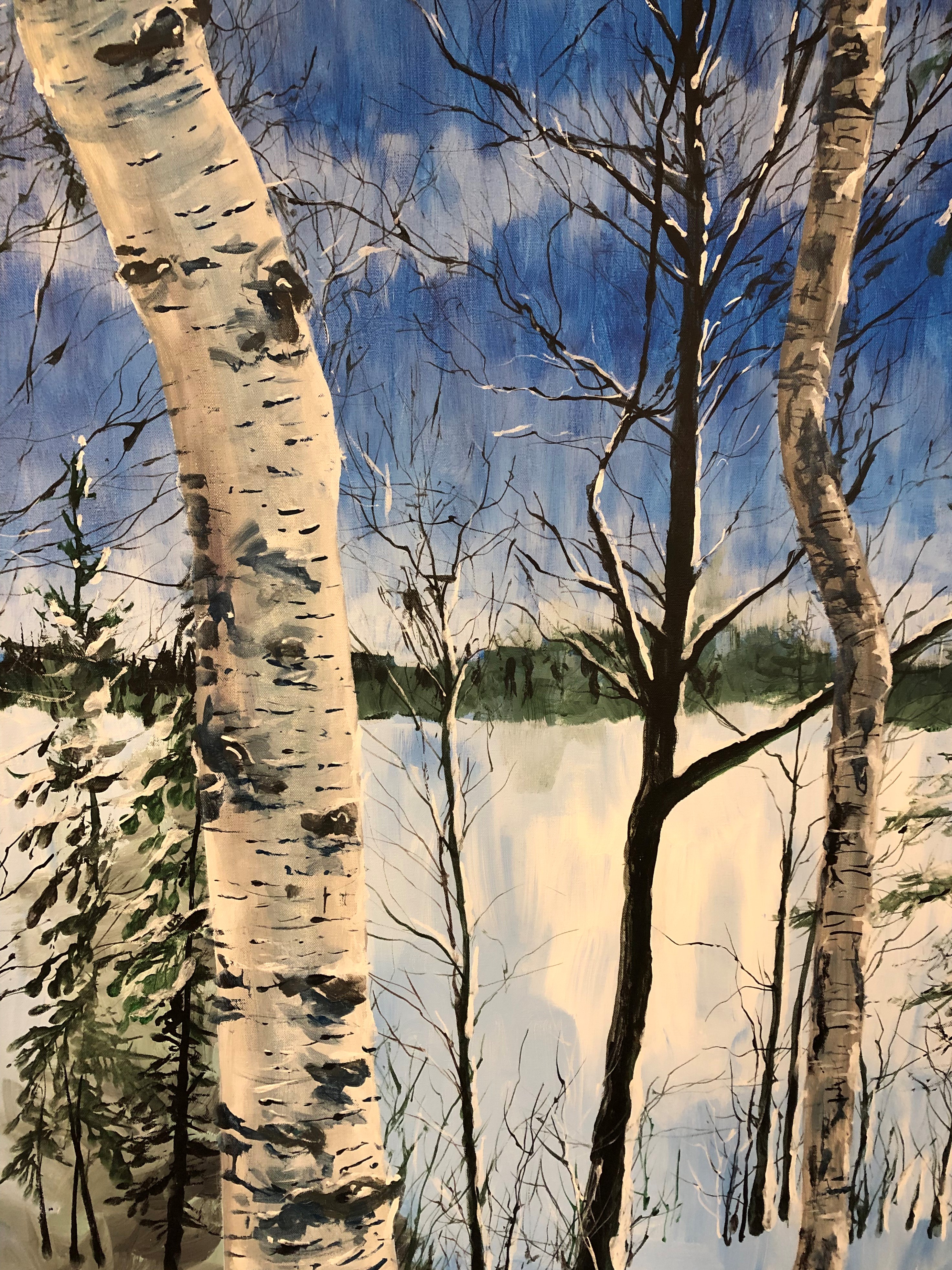 Winter acrylic of birch