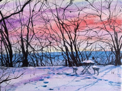 Picnic bench in snow